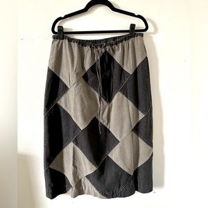 Vintage Denim Patchwork Midi Skirt